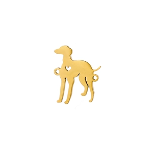 Golden greyhound dog pendant with heart cutout and dual loops for jewelry making