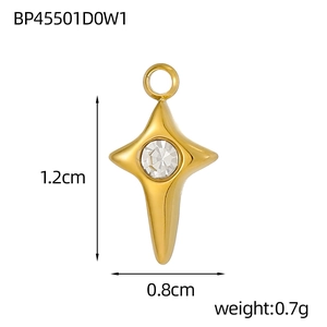 Gold stainless steel star pendant with central zircon gemstone measuring 1.2cm x 0.8cm