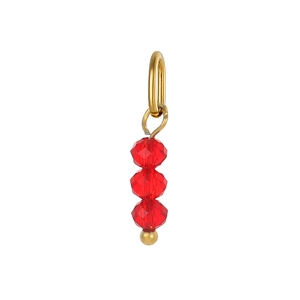 Pendente fai-da-te in acciaio inossidabile con tre perle di cristallo rosse e dettagli dorati