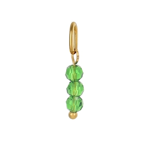Elegante ciondolo in acciaio inossidabile con tre perle di cristallo verdi e anello d'oro
