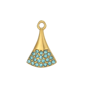 Fächerförmiger Anhänger aus Titan mit blauen Zirkonia Steinen in Gold für Halsketten