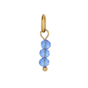 Elegante ciondolo in acciaio dorato con tre perle di cristallo blu sfaccettate sovrapposte