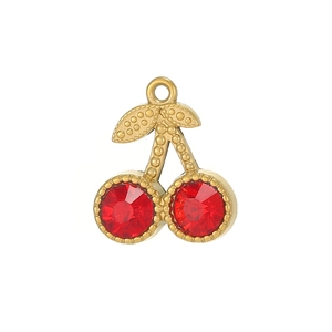 Goldener Kirsch-Anhänger mit roten Strasssteinen für DIY-Halsketten und Armbänder