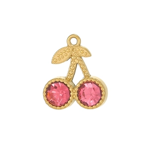 Goldener Kirsch-Anhänger mit facettierten rosa Kristallen für DIY-Schmuckherstellung
