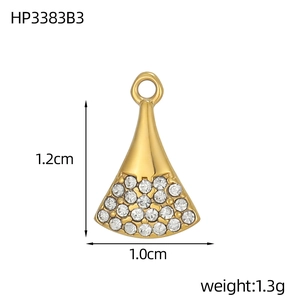 Makroaufnahme Goldfächer-Anhänger mit Mikrozirkonia, Maße 1,2 cm Höhe und 1,0 cm Breite