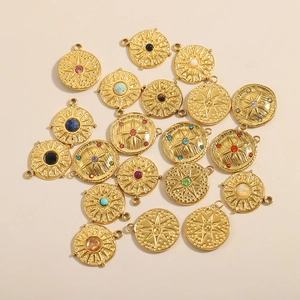 Vintage irregular gold tarot pendants with colorful zircon inlay and starburst design