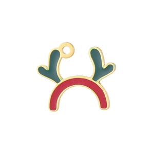 Pendaglio a forma di corna di renna di Natale in smalto rosso e verde e finitura dorata