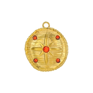 Vintage gold tarot sunburst round pendant with red zircon micro-inlay for DIY jewelry
