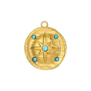 Golden tarot star pendant with hammered texture and five blue zircon stone insets