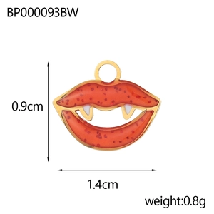 Detail of red vampire lips enamel pendant with glitter, size 1.4cm x 0.9cm for DIY jewelry
