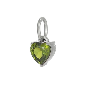 Detailed view of heart-shaped green zircon pendant with silver stainless steel setting