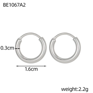 Macro shot showing dimensions of silver stainless steel hoop earrings with size details