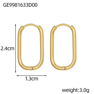 Polished gold-tone oval hoop earrings with size dimensions 2.4cm by 1.3cm and 3.0g weight