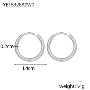 Detailed view of silver hoop earrings showing 1.4cm diameter and 0.2cm width measurements