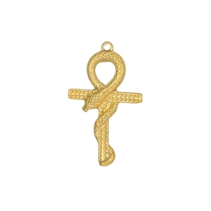 Detailansicht des goldenen Anch-Kreuz-Anhängers mit gewundener Schlange und Schuppentextur