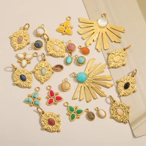 Bohemian gold plated charms with turquoise and tiger eye inlays for DIY jewelry