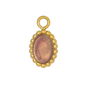 Exquisite oval pendant featuring a pink-purple stone and gold bead border detail