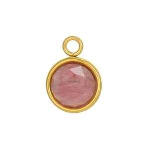 Exquisite gold-plated round pendant with faceted pink natural stone for DIY jewelry
