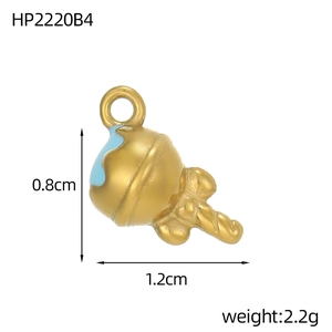 Detailed view of ice cream pendant with sky blue enamel and gold stainless steel finish