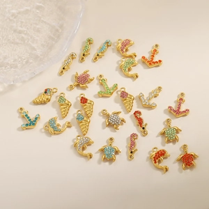 Marine style ocean charms with pavé cubic zirconia for DIY necklaces and bracelets