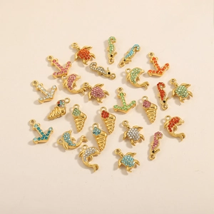 Marine themed pendants with micro-set zircons in seahorse and dolphin shapes for DIY jewelry