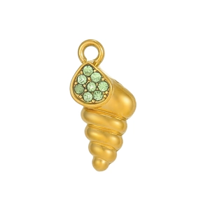 Marine style golden seashell pendant with green pavé set zircons for necklaces