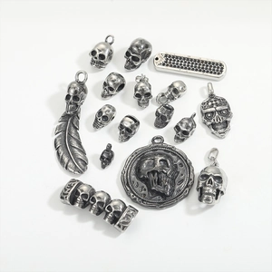 Vintage silver stainless steel skull pendants and charms for Halloween jewelry making