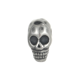 Vintage stainless steel skull charm pendant with oxidized silver finish for DIY jewelry