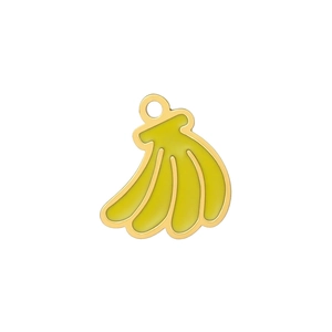 Detailed view of yellow enamel banana pendant with gold trim for DIY jewelry making