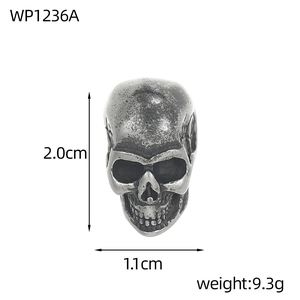 Vintage stainless steel skull pendant for DIY jewelry, size 2.0cm x 1.1cm, 9.3g weight