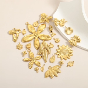 Golden stainless steel sunflower and floral pendants for DIY jewelry making and crafts