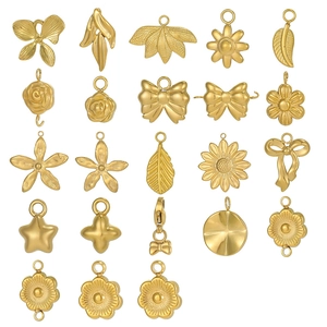 Golden stainless steel sunflower and floral pendants for DIY jewelry making sets