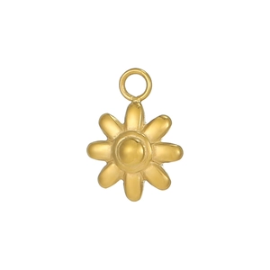 Detailed view of a gold daisy flower charm pendant with a polished petal design