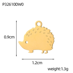Cute golden hedgehog animal charm pendant in stainless steel with size measurements
