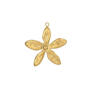 Macro shot of gold stainless steel sunflower pendant with detailed brushed petal textures