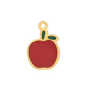 Polished red apple charm pendant in fruit style with gold edges and green leaf for DIY