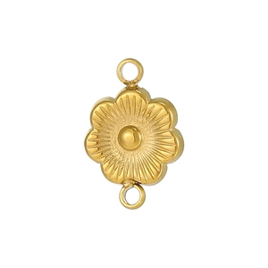 Golden six-petal flower connector charm with radial texture for DIY jewelry making