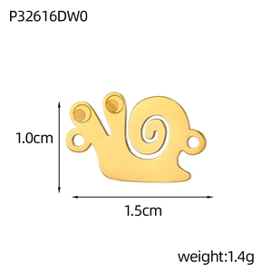 Detailed view of snail-shaped gold pendant with dimensions of 1.0cm by 1.5cm and weight 1.4g