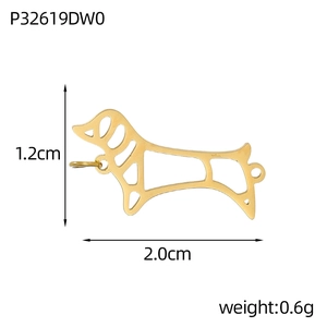Detailed view of a golden dachshund dog charm with dimensions 1.2cm by 2.0cm