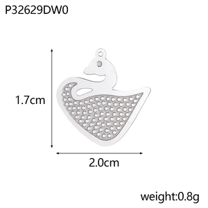 Detailed view of silver swan pendant with dimensions 1.7cm by 2.0cm and dot texture