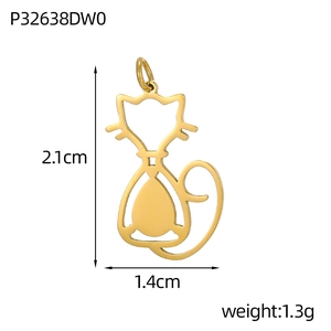 Detailed size view of a 2.1cm x 1.4cm golden hollow-out cat pendant for DIY jewelry