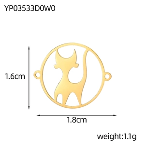Macro shot of gold cat pendant showing precise dimensions 1.6cm height and 1.8cm width