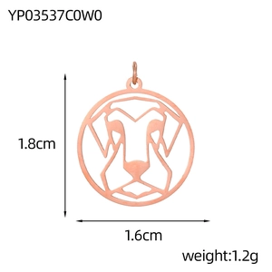 Detailed view of rose gold hollow lion pendant with measurements 1.8cm by 1.6cm
