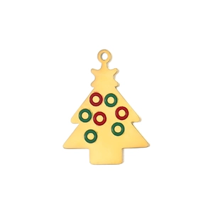 Ciondolo albero di Natale dorato con punti in smalto rosso e verde per gioielli fai da te