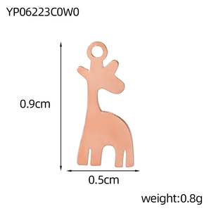 Detailed size view of a small rose gold giraffe pendant measuring 0.9cm height by 0.5cm width