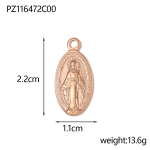 Detailansicht ovaler Jungfrau-Maria-Anhänger in Roségold mit Maßen 2,2 cm x 1,1 cm