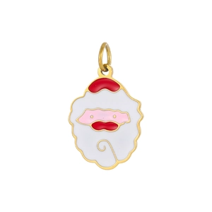 Macro detail of Santa Claus enamel metal pendant with a high-quality gold finish