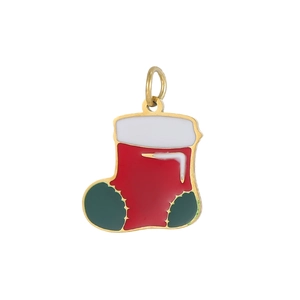Christmas stocking charm pendant in red and green enamel for DIY jewelry making