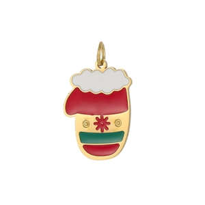 Macro view of Christmas mitten pendant with red enamel snowflake for DIY jewelry making
