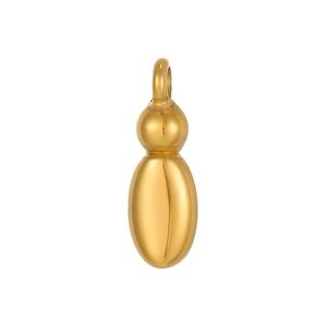 Detailed close-up of golden bubble letter pendant with polished metallic surface and loop